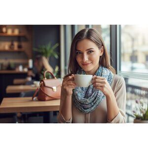 Lightweight Blue & Green Patterned Infinity Scarf